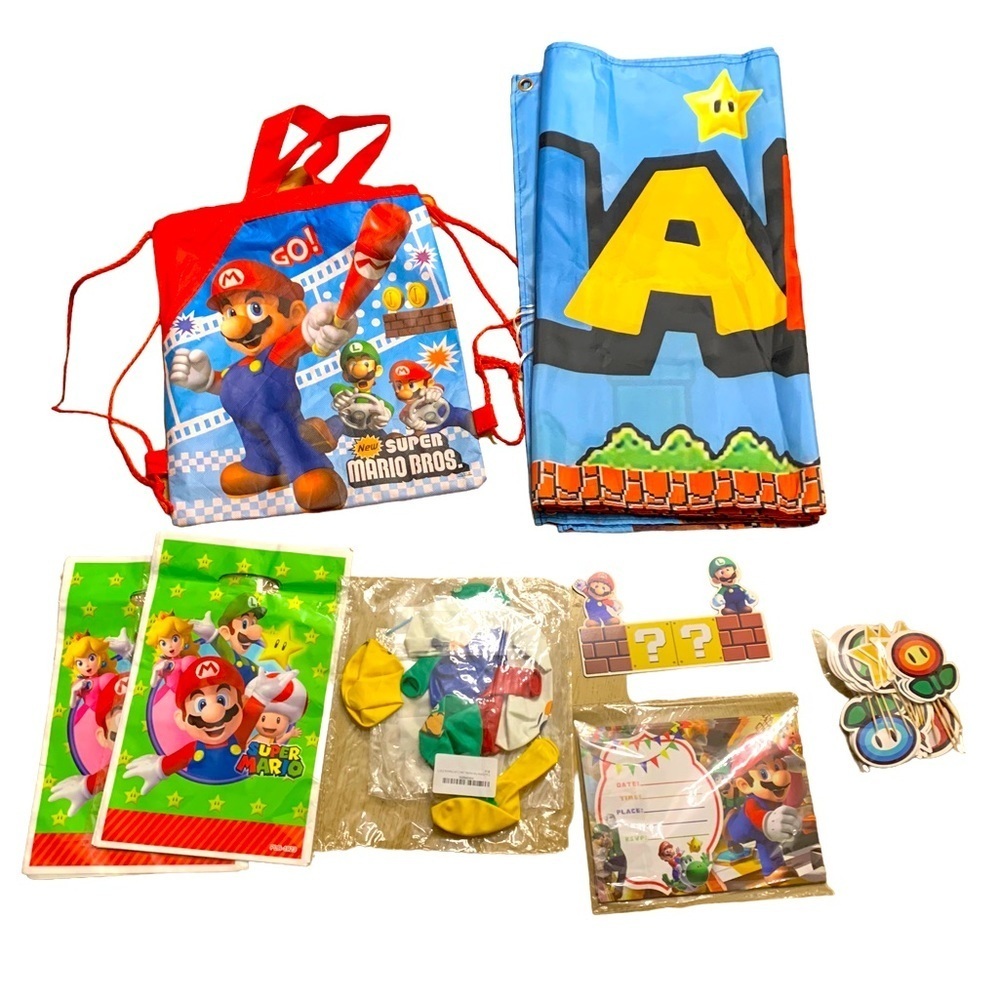 Mario Bros. Nintendo Birthday Party Set Bundle 9 Foot Banner With Freebie